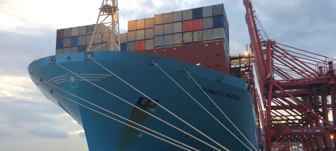 A cargo ship at the port of Ningbo, China.