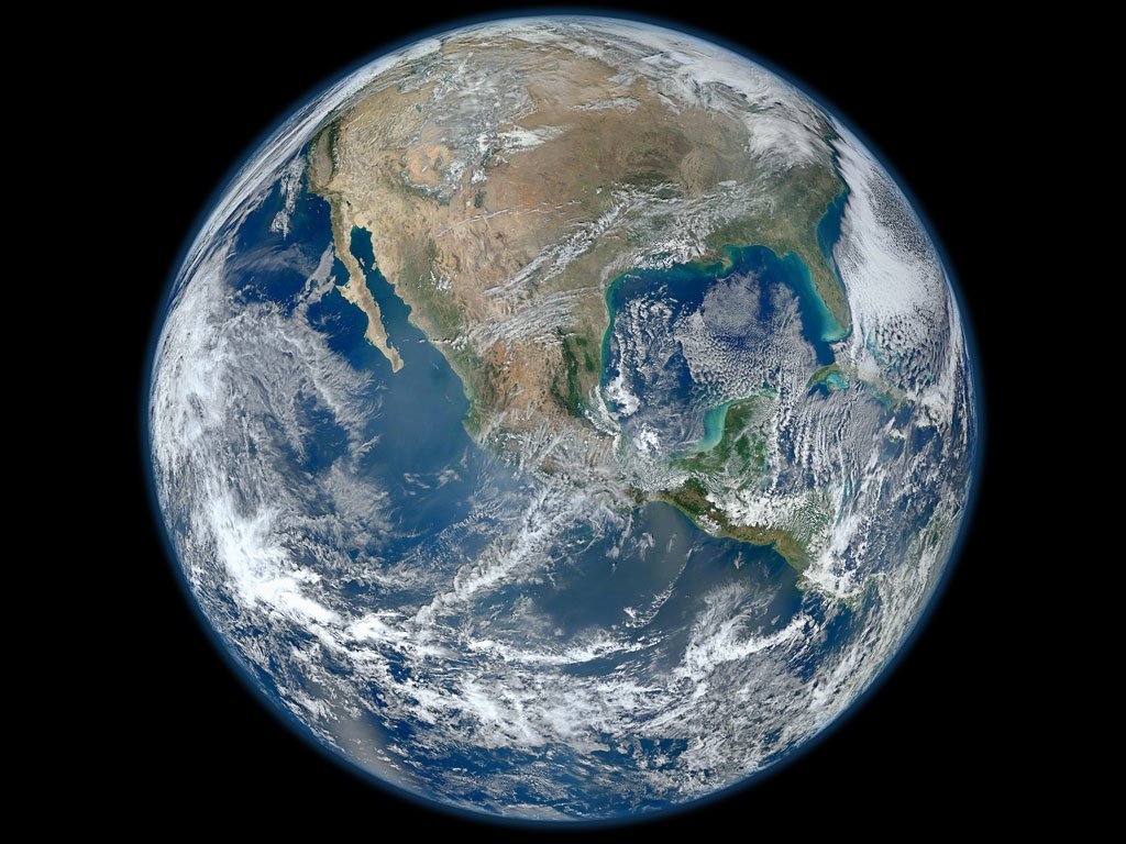 The Earth, an image created  from photographs taken by the Suomi NPP satellite.