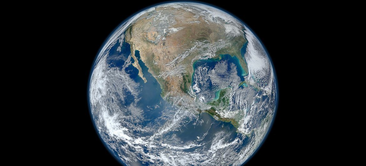 The Earth, an image created  from photographs taken by the Suomi NPP satellite.