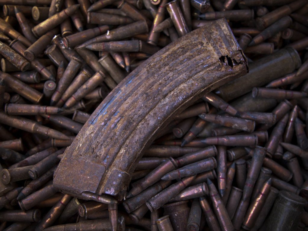 Ammunition for small arms and other unexploded ordnance, stored at a secure location in Mali, prior to their safe disposal.
