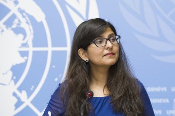 Ravina Shamdasani, OHCHR spokesperson briefs the press at the Palais des Nations. 7 September 2018.