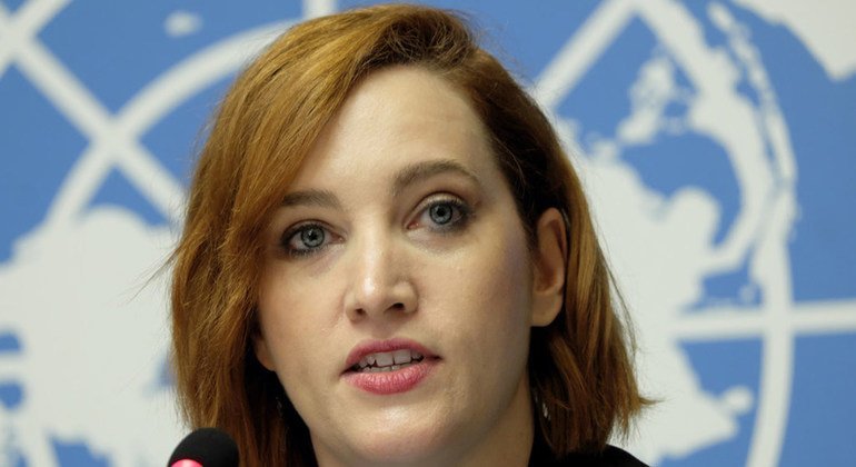 UNHCR spokesperson Catherine Stubberfield at a press conference at United Nations Office at Geneva on 12 October 2018.