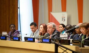 Secretary General António Guterres (4th left) addresses high-level event on the “Role of the AU-UN partnership in a globalized world”.