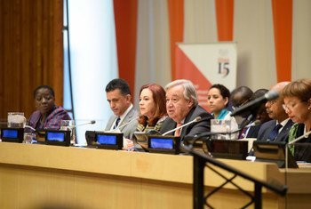 Secretary General António Guterres (4th left) addresses high-level event on the “Role of the AU-UN partnership in a globalized world”.
