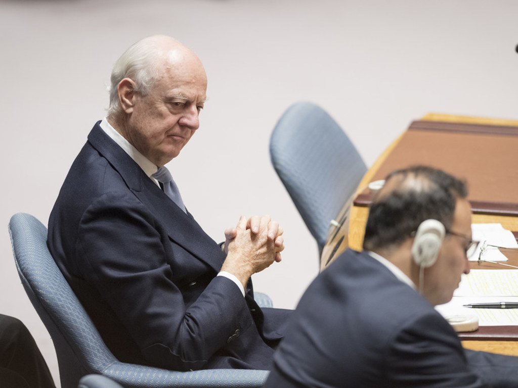 Staffan de Mistura, envoyé spécial des Nations unies pour la Syrie, lors de la réunion du Conseil de sécurité sur la situation au Moyen-Orient, le 17 octobre 2018.