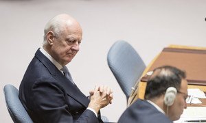 Staffan de Mistura, envoyé spécial des Nations unies pour la Syrie, lors de la réunion du Conseil de sécurité sur la situation au Moyen-Orient, le 17 octobre 2018.