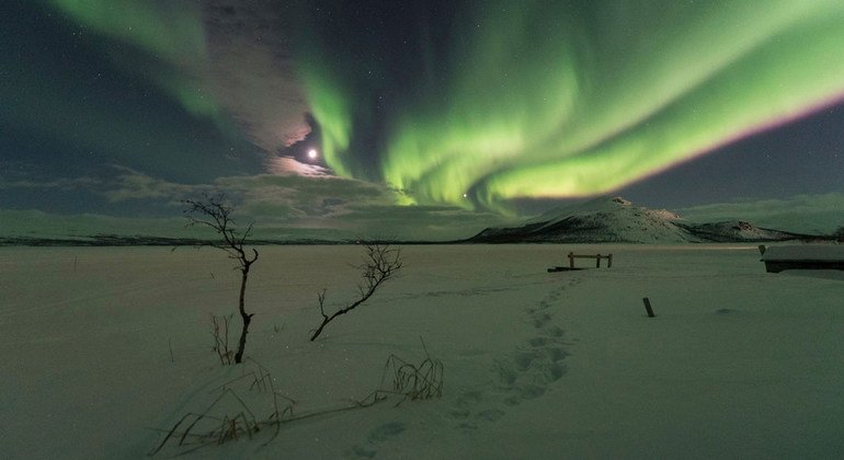 Aurore boréale à Kilpisjarvi en Laponie finlandaise.