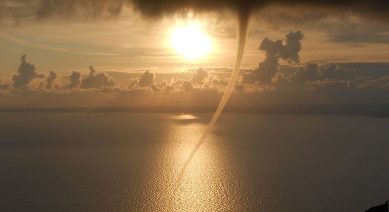 A tornado travels across the sea close to Lubenice, Croatia.