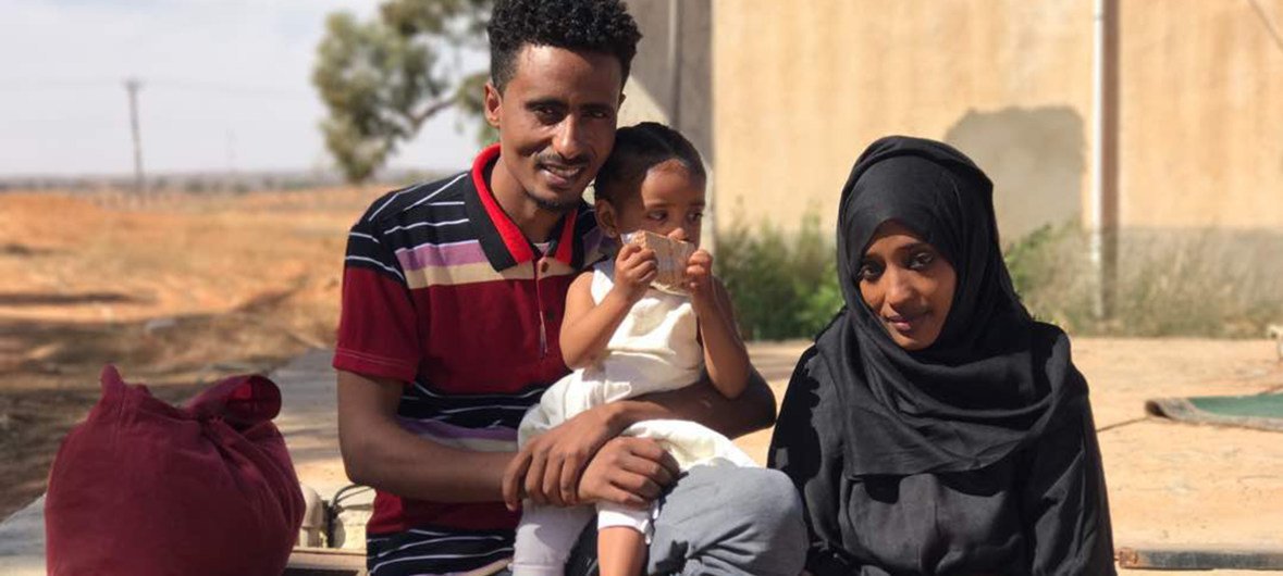 Tripoli, Libya - Mohamed and Mariam seen outside the detention center from where they are being evacuated to Niger. 16 October 2018.