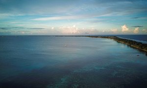 The low lying Funafuti island in the south Pacific archipelago of Tuvalu is highly susceptible to rises in sea level brought about by climate change.  