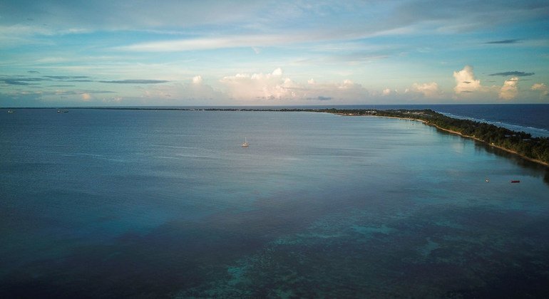 La isla de Funafuti en el archipiélago de Tuvalu, en el Pacífico Sur, es muy susceptible al aumento del nivel de mar ocasionado por el cambio climático.