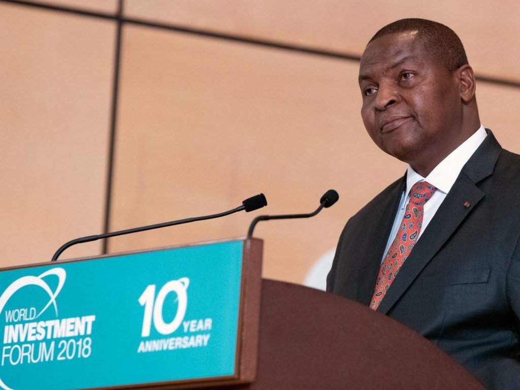 Le Président de la République centrafricaine, Faustin Archange Touadéra, au Forum mondial de l’investissement 2018 à Genève, en Suisse.