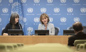 Conférence de presse d’Agnès Callamard, Rapporteur spécial des Nations Unies sur les exécutions extrajudiciaires, sommaires ou arbitraires au siège de l’ONU, le 25 octobre 2018.