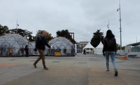 The Pollution Pods in the Palais des Nations in Geneva. Each pod contains a safe chemical cocktail that simulates air pollution levels in cities around the world.