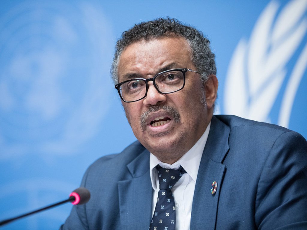世界卫生组织（世卫组织）总干事谭德塞（Tedros Adhanom Ghebreyesus）在日内瓦万国宫举行新闻发布会上。（资料图片）