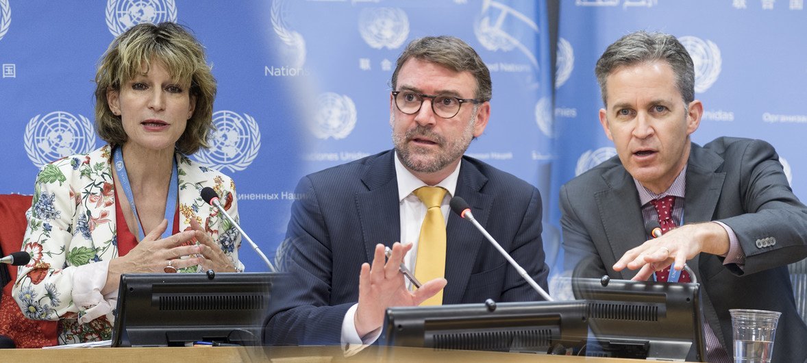 Trois experts des droits de l'homme des Nations Unies. De gauche à droite : Agrès Callamard, Bernard Duhaime et David Kaye.