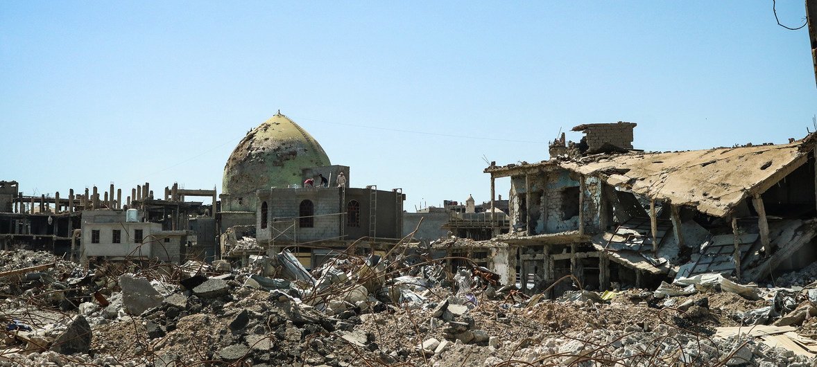 Destruction in the Iraqi war-battered city of Mosul, evident after the city was liberated from ISIL forces in 2017.
