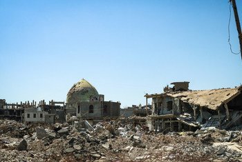 Des bâtiments détruits dans la ville de Mossoul, en Iraq, après la libération de la ville de l'emprise de Daech en 2017.