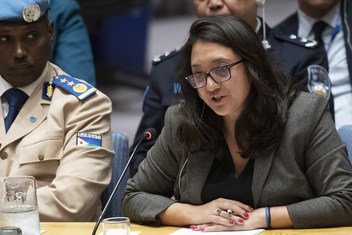 Tuesday Reitano, Global Initiative Against Transnational Organized Crime, addresses the Security Council meeting on United Nations peacekeeping operations. 6 November 2018.