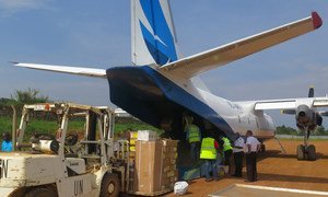 In Beni, north-eastern DRC, MONUSCO staff unload medical supplies and logistics from an aircraft, for use in the response against the Ebola outbreak in the region. Alongside the response to the disease, the country prepares to hold parliamentary elections on 23 December.