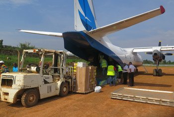 In Beni, north-eastern DRC, MONUSCO staff unload medical supplies and logistics from an aircraft, for use in the response against the Ebola outbreak in the region. Alongside the response to the disease, the country prepares to hold parliamentary elections on 23 December.