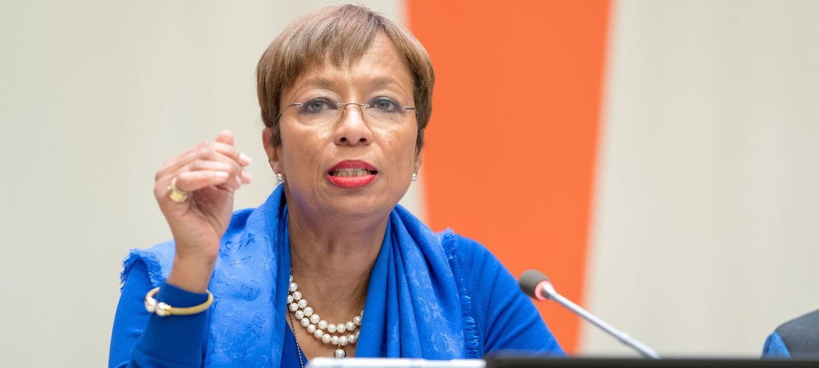 Ambassador Inga Rhonda King, 74th President of the Economic and Social Council (ECOSOC), chairs the special meeting on Pathways to resilience in climate-affected Small Island Developing States (SIDS).
