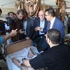 UN Humanitarian Coordinator for the Occupied Palestinian Territory, Jamie McGoldrick (centre), visits patients in Al-Shifa Hospital in Gaza, along with doctors and WHO's representative..