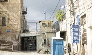 Checkpoint to Qurtoba School inside the closed Israeli Military zone in H2 area in Hebron, the West Bank.