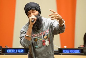 YouTube star L-FRESH The LION at UN Headquarters in New York where he performed hip-hop music for International Day of Tolerance.