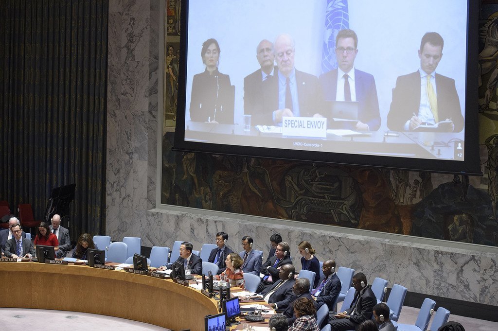 ستيفان دي ميستورا المبعوث الخاص للأمم المتحدة إلى سوريا يتحدث إلى مجلس الأمن