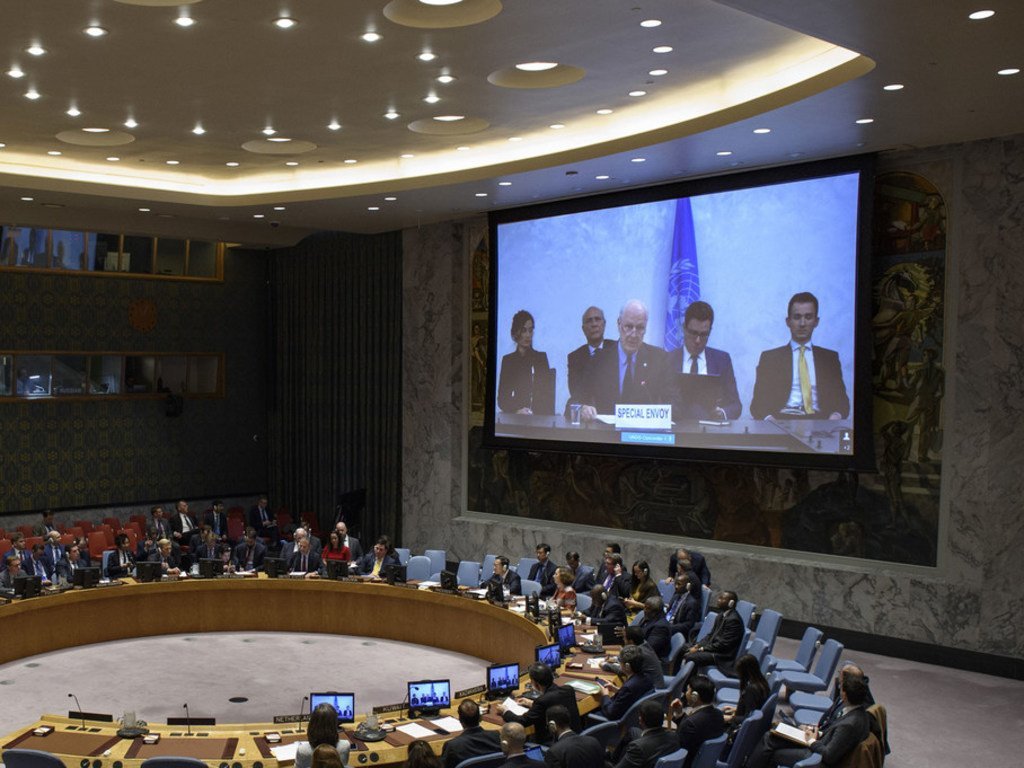 Special Envoy Staffan de Mistura briefs the Security Council, via video conference.