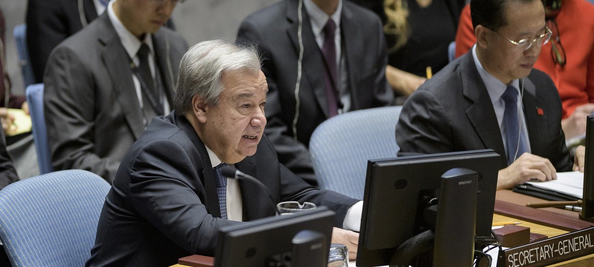 الأمين العام للأمم المتحدة أنطونيو غوتيريش في اجتماع مفتوح لمجلس الأمن حول دور التعددية في العالم. 9 نوفمبر 2018.