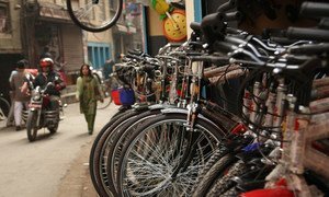 Aparcamiento de bicicletas en Katmandú, en Nepal.