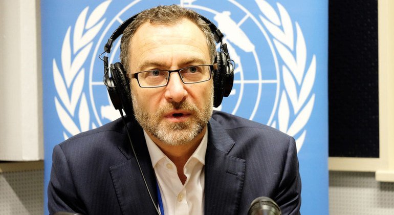 Toby Lanzer in the UN studio where he said that 2019 would be “make or break” for Afghanistan, amid nearly 40 years of violence, poverty and drought.