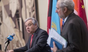 Le Secrétaire général de l'ONU, António Guterres, lors d'un point de presse au siège de l'ONU le 28 novembre 2018.