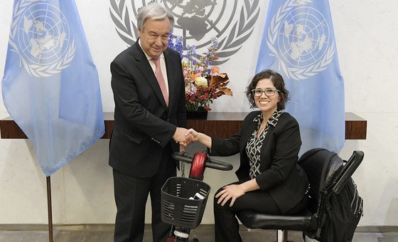 António Guterres com a presidente do Comitê de Coordenação de Procedimentos Especiais do Conselho de Direitos Humanos, Catalina Devandas Aguilar