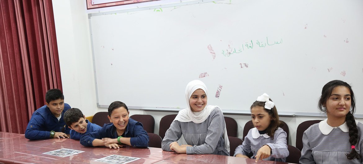 UNRWA students from Ar Rimal and A-Zeitoun schools, during an interview with UN News in Gaza.