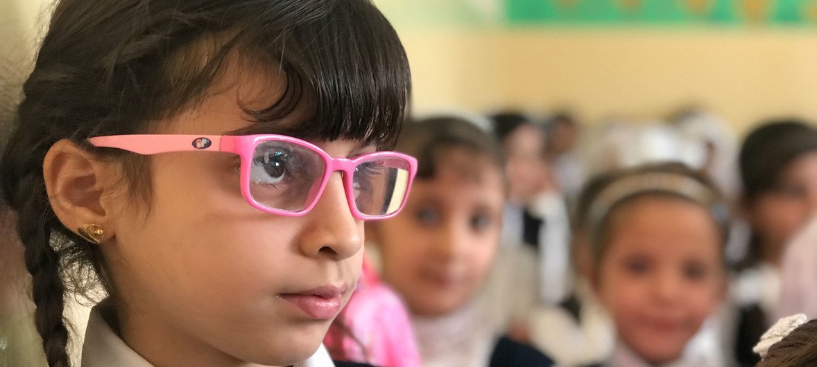 Students in West Mosul, Iraq, attend the UNICEF-supported Ithar School, which runs a shift for boys and a shift for girls.  During the last war, many children dropped out of school.