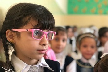 Students in West Mosul, Iraq, attend the UNICEF-supported Ithar School, which runs a shift for boys and a shift for girls.  During the last war, many children dropped out of school.