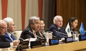 Secretary-General António Guterres speaks at the high-level UN-SCO event, at UN Headquarters, in New York.