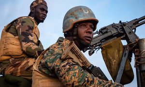 UN peacekeepers escort a UNICEF convoy to towns north-east of Bambari in Central African Republic in September 2018.