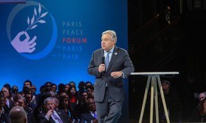 UN Secretary-General António Guterres at the first Paris Peace Forum, on 11 November 2018. 
