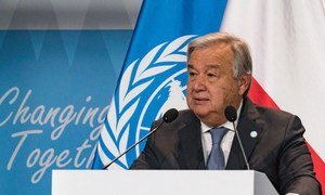 United Nations Secretary-General António Guterres addressing the High-Level session of the Katowice Climate Change Conference, COP24, on 3 December 2018.