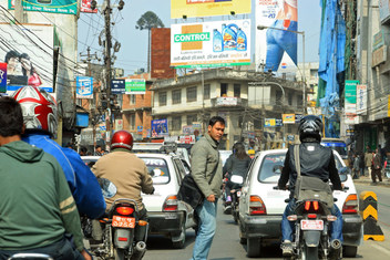 Street traffic in Kathmandu, Nepal.