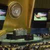 La Asamblea General de la ONU durante la reunión para votar la resolución.