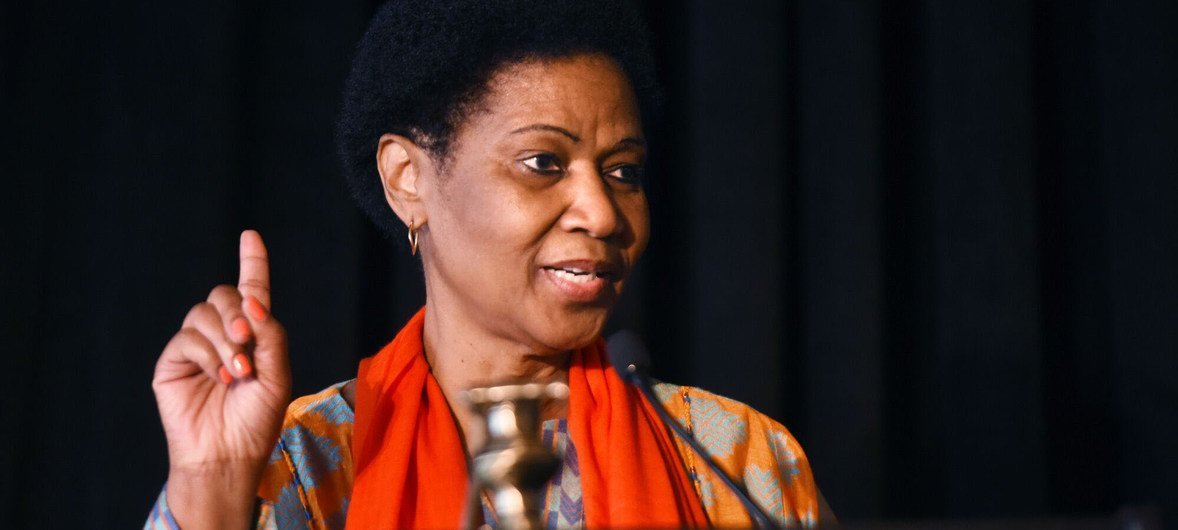 UN Women Executive Director Phumzile Mlambo-Ngcuka speaks at the UN Trust Fund fundraising luncheon.