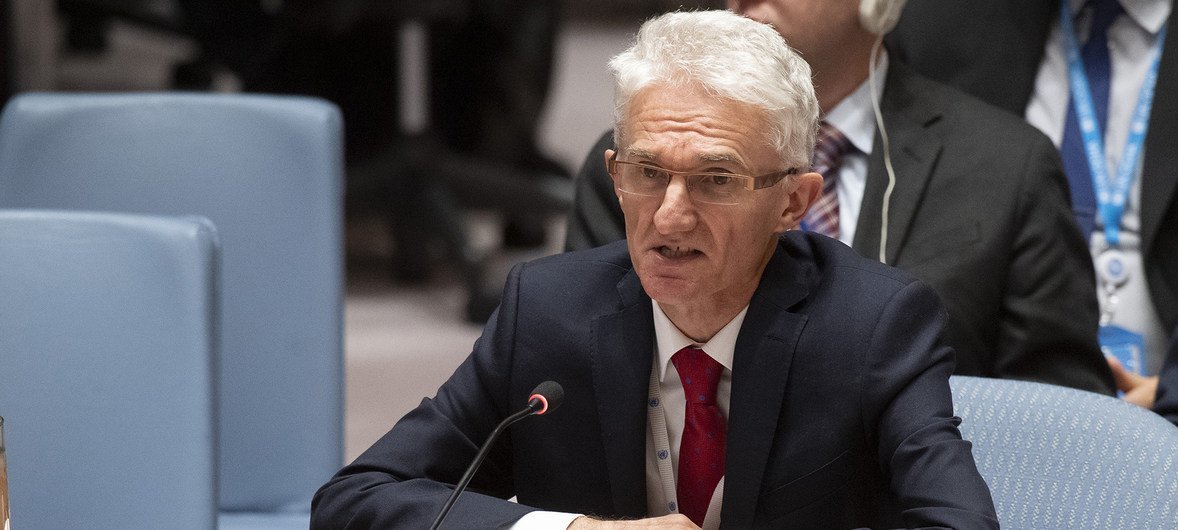 Mark Lowcock, Secrétaire général adjoint des Nations Unies aux affaires humanitaires, devant le Conseil de sécurité en décembre 2018.