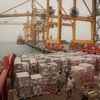 On 30 June 2018 in Yemen, a ship berths in Hudaydah port and emergency humanitarian supplies sent by UNICEF are offloaded. (file)