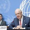 2018年12月18日，联合国秘书长叙利亚问题特使德米斯图拉在与俄罗斯、土耳其、伊朗三国外长就叙利亚问题展开磋商后，在日内瓦召开记者会。