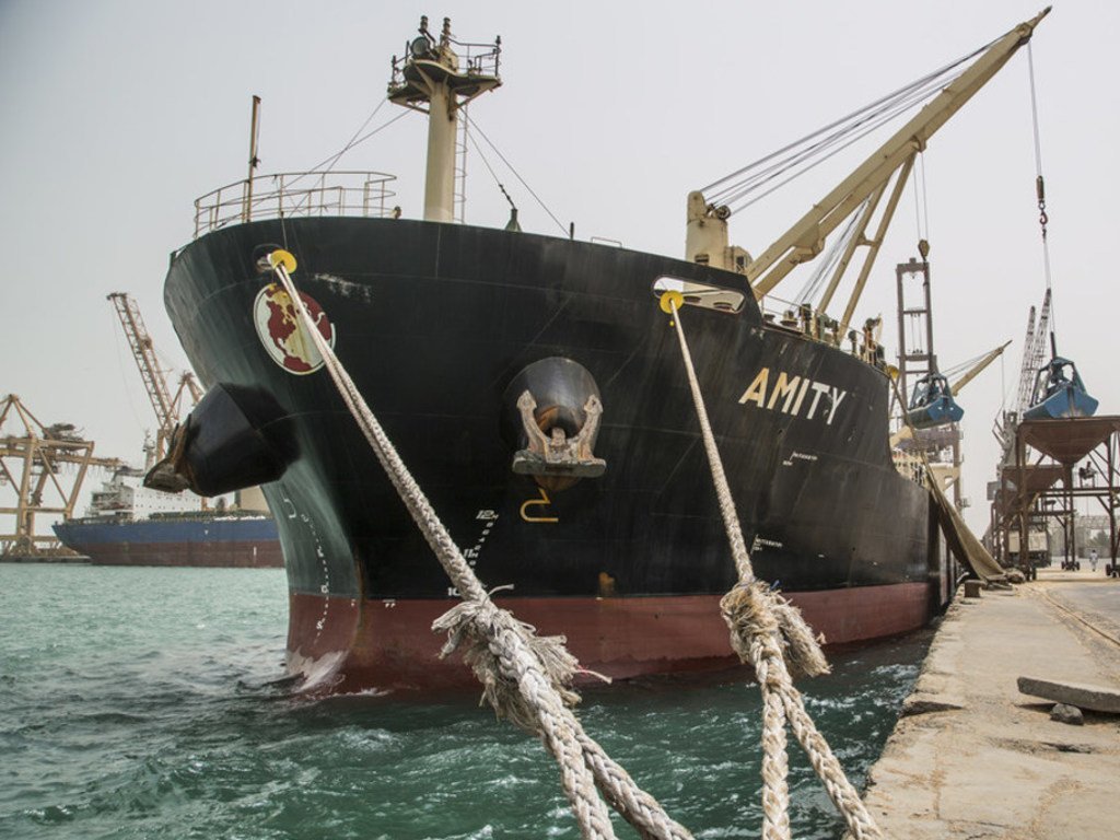 Un bateau dans le port d’Hodeïda le 26 juillet 2018. Le port est le seul moyen d'acheminer de la nourriture et du carburant à l’intérieur du Yémen. 